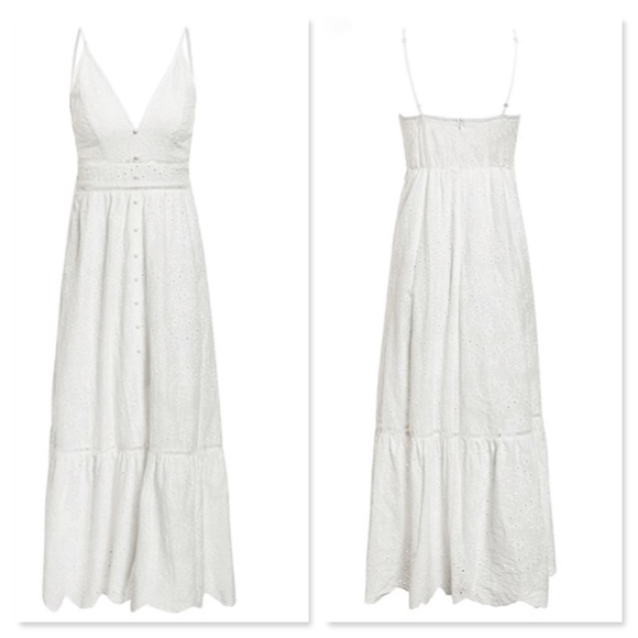 Boho V-Neck Long White Fit & Flared Cami Dress - Picture 7 of 15